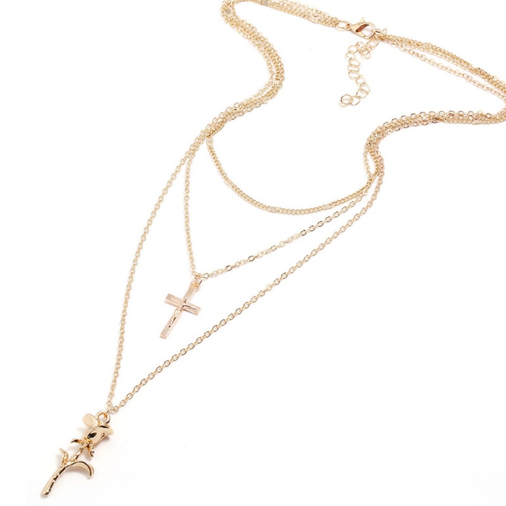 Multi-Layer Rose Chain Necklace - Picture 2 of 5